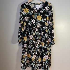 Girl's Colorful Planet Dress Size Small 6/6X Black White & Green Yellow Floral